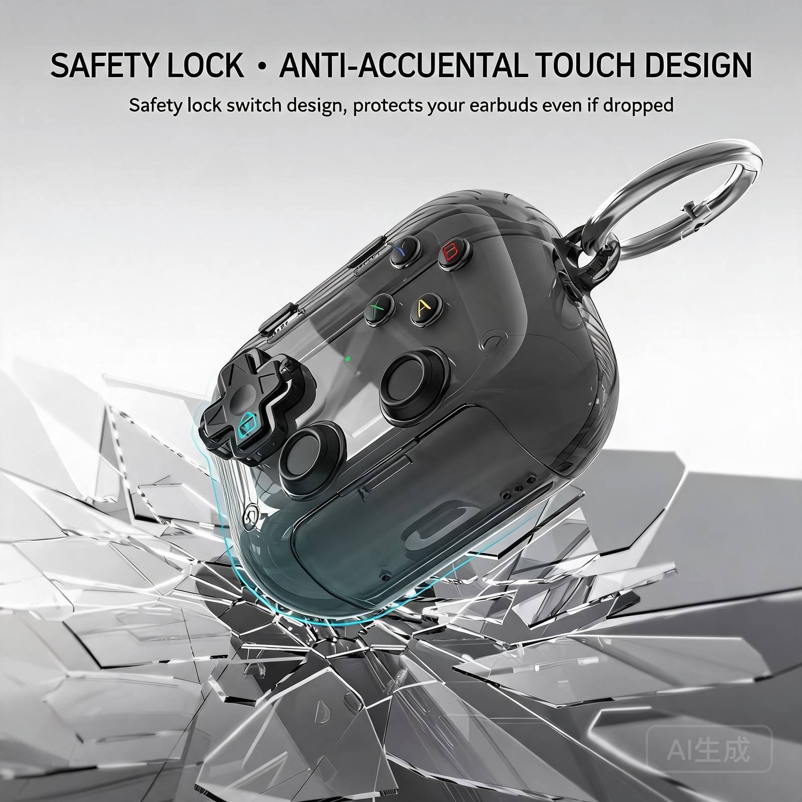 GameVault Transparent AirPods Case with Stand & Carabiner