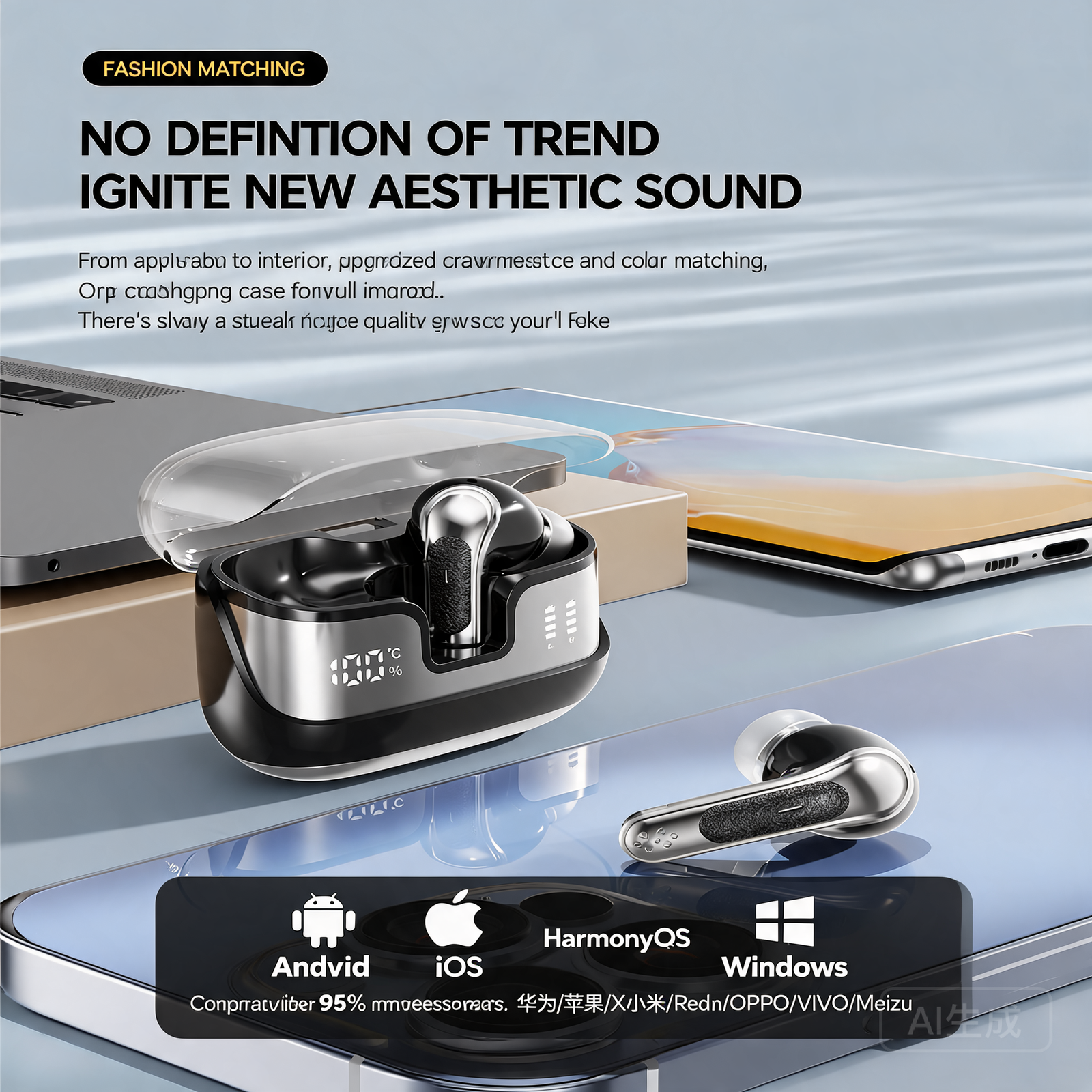 Q78 Wireless Bluetooth 5.4 Earbuds with AI Noise Reduction & LED Display