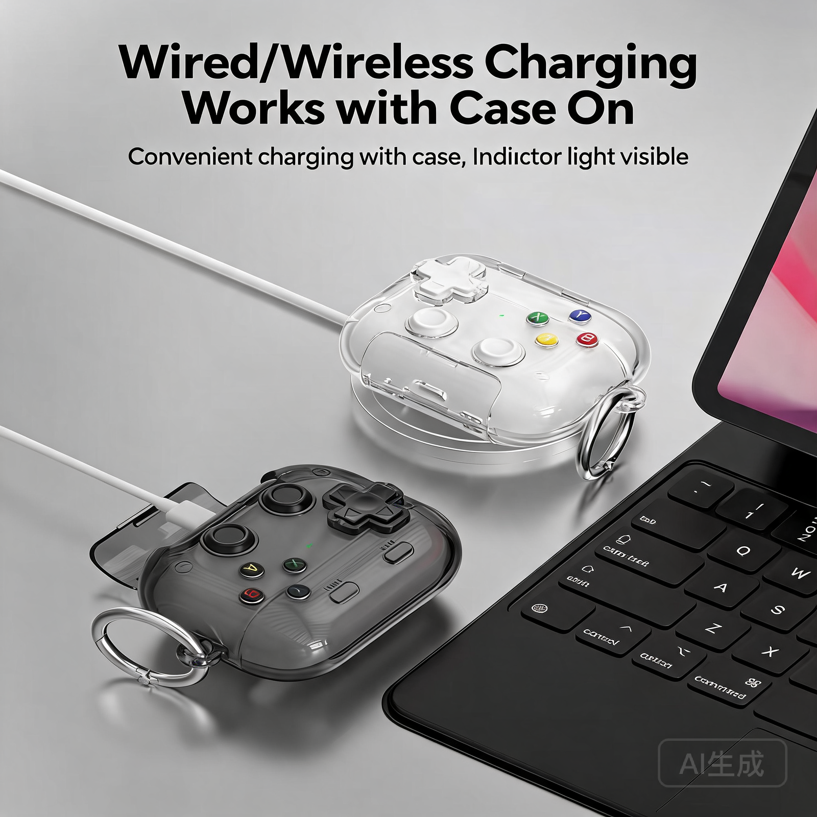 GameVault Transparent AirPods Case with Stand & Carabiner