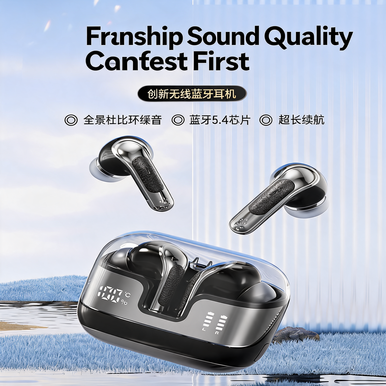 Q78 Wireless Bluetooth 5.4 Earbuds with AI Noise Reduction & LED Display