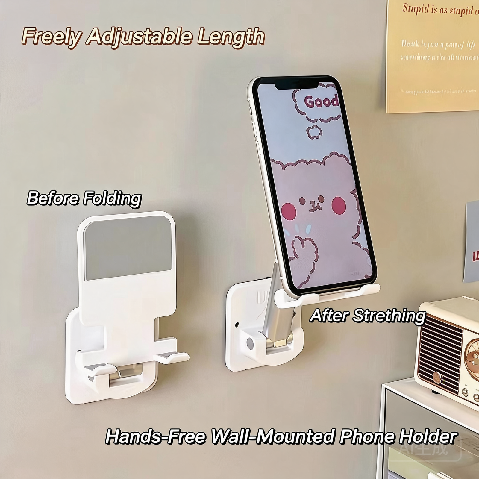 FlexiMount No-Drill Foldable Wall Phone Holder