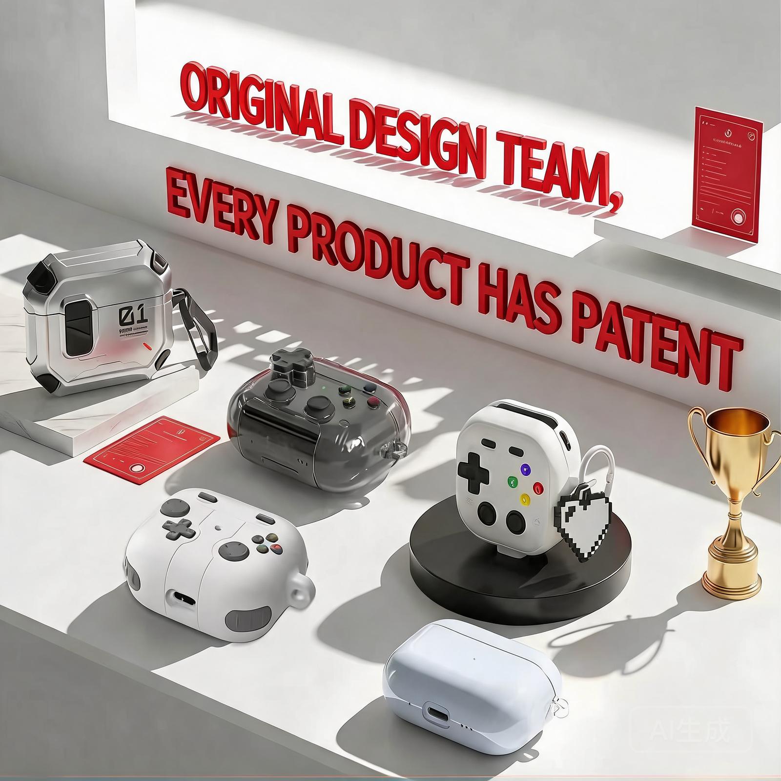 GameVault Transparent AirPods Case with Stand & Carabiner