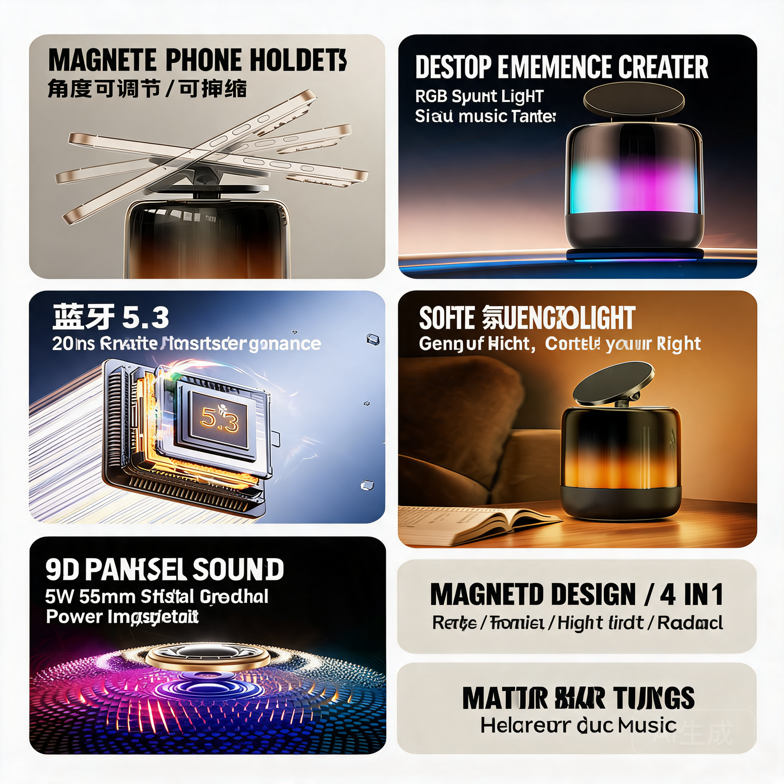 LumiDock Q28 3-in-1 RGB Bluetooth Speaker & Magnetic Phone Stand