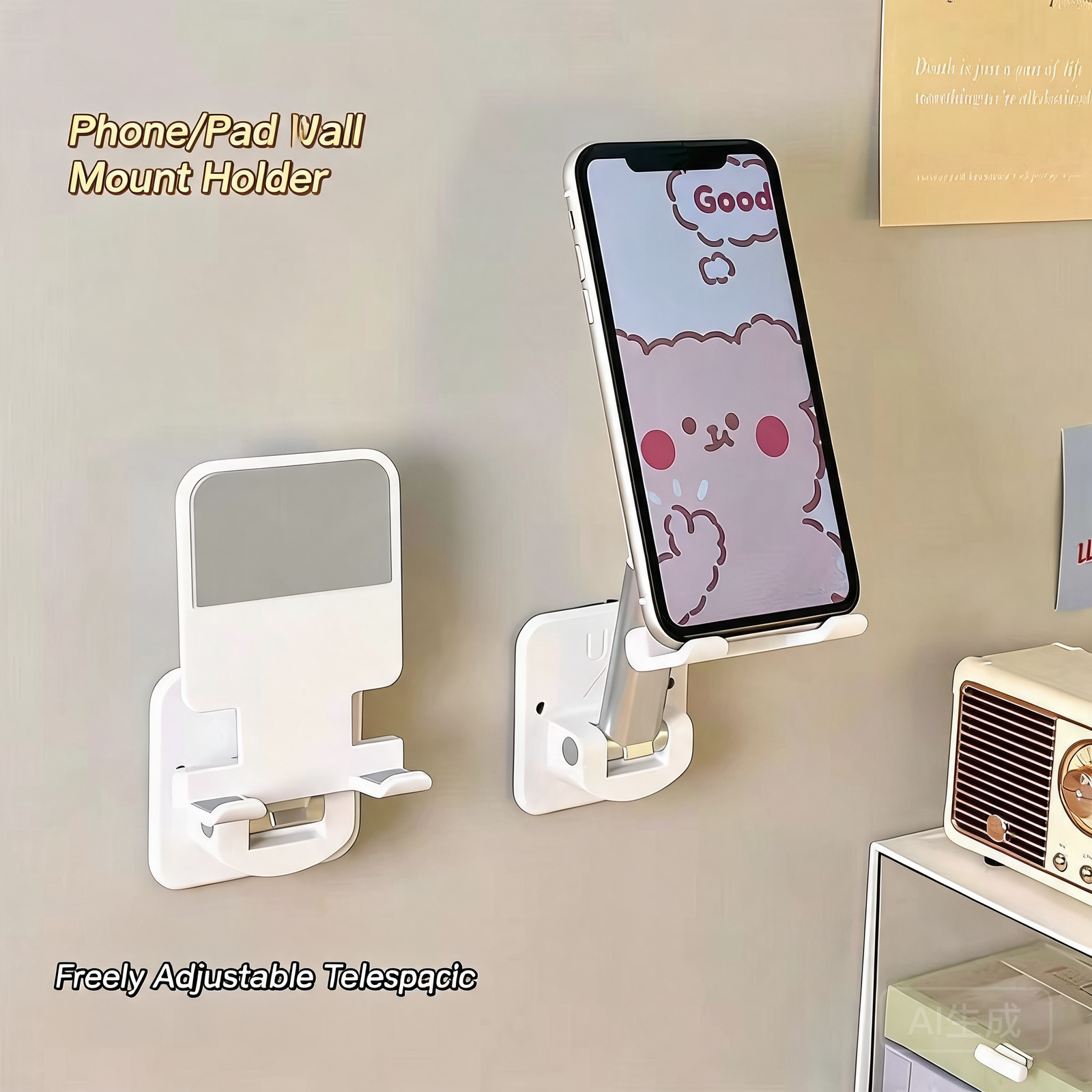FlexiMount No-Drill Foldable Wall Phone Holder