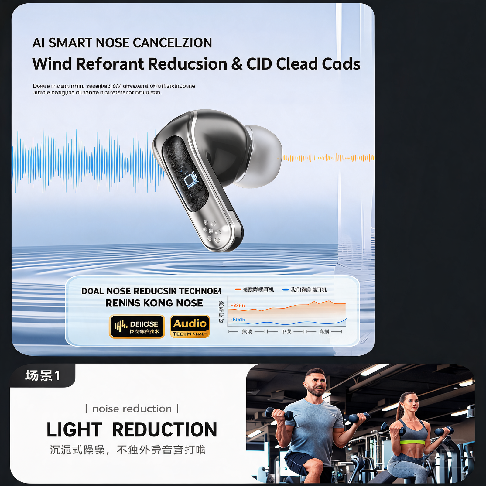 Q78 Wireless Bluetooth 5.4 Earbuds with AI Noise Reduction & LED Display