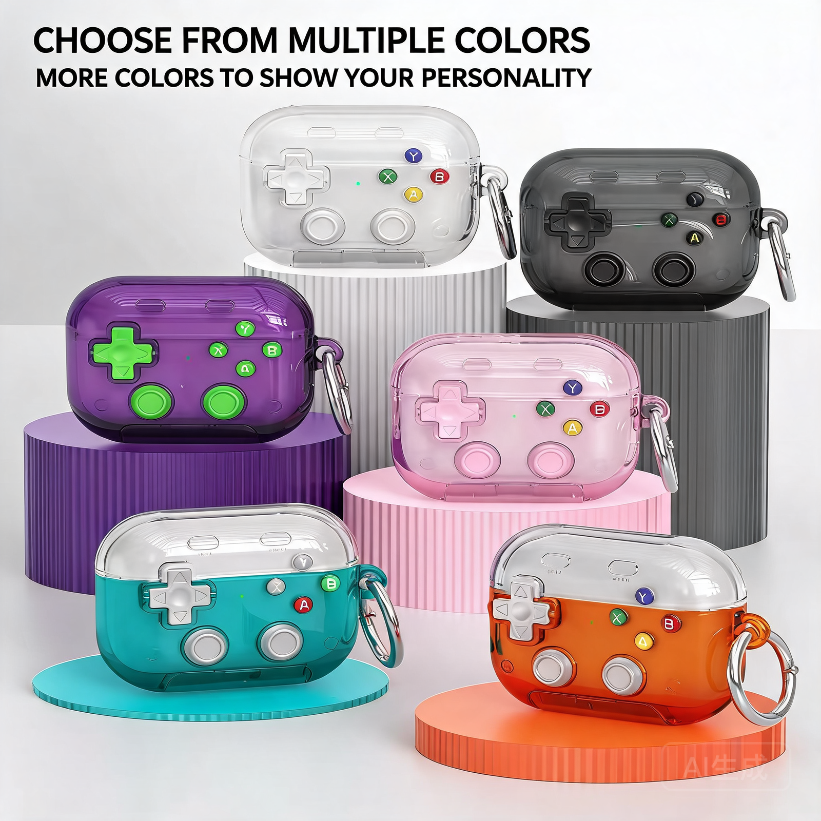 GameVault Transparent AirPods Case with Stand & Carabiner