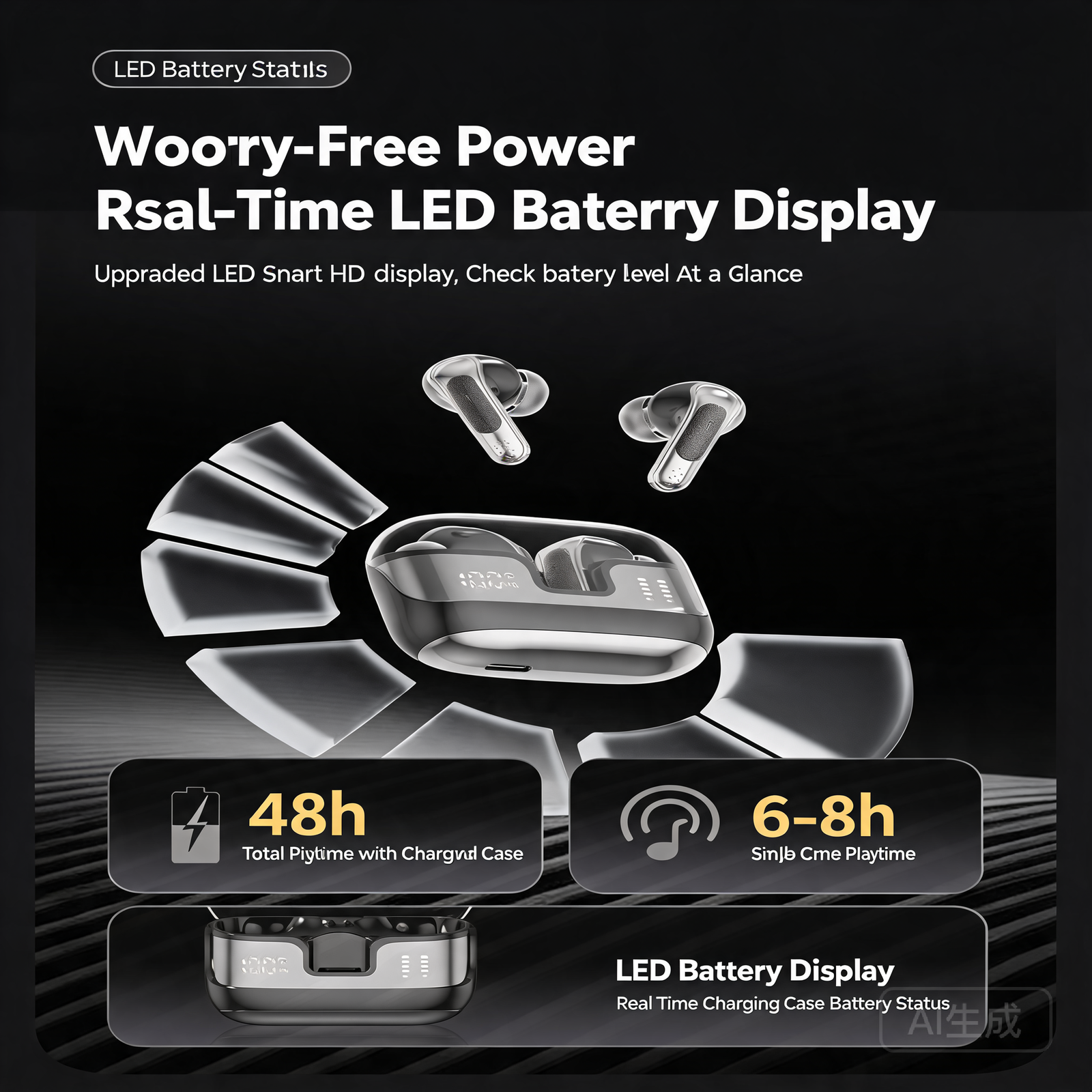 Q78 Wireless Bluetooth 5.4 Earbuds with AI Noise Reduction & LED Display