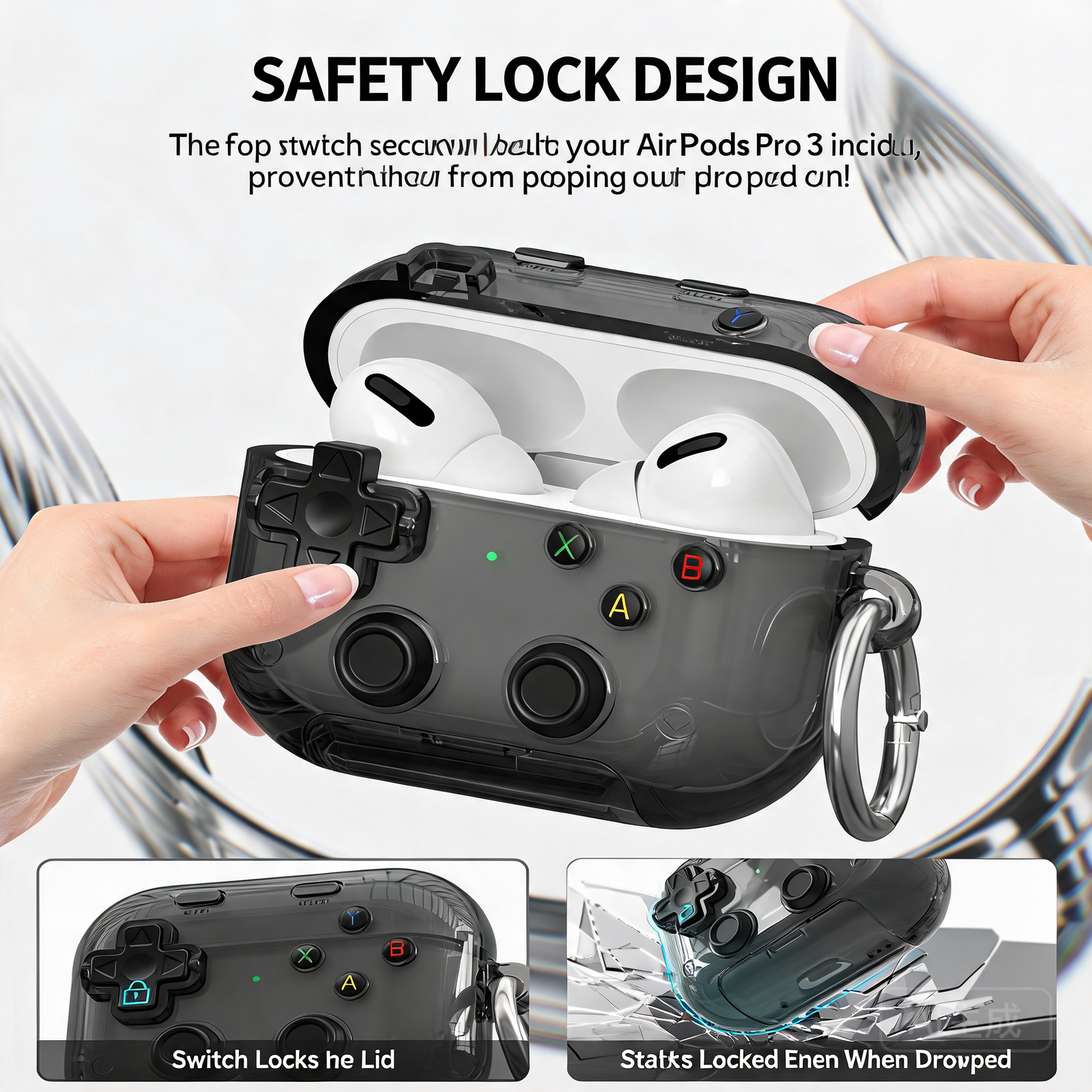 GameVault Transparent AirPods Case with Stand & Carabiner