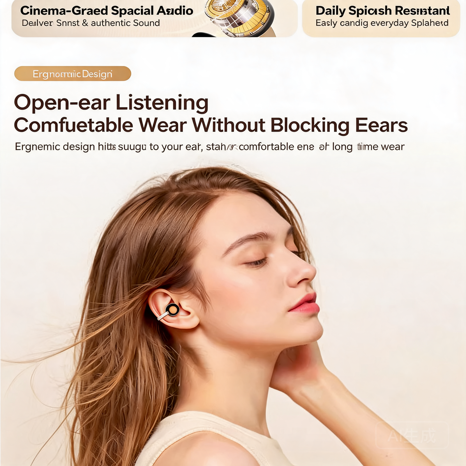B47 Open-Ear Clip-On Wireless Earbuds with ENC and Digital Display