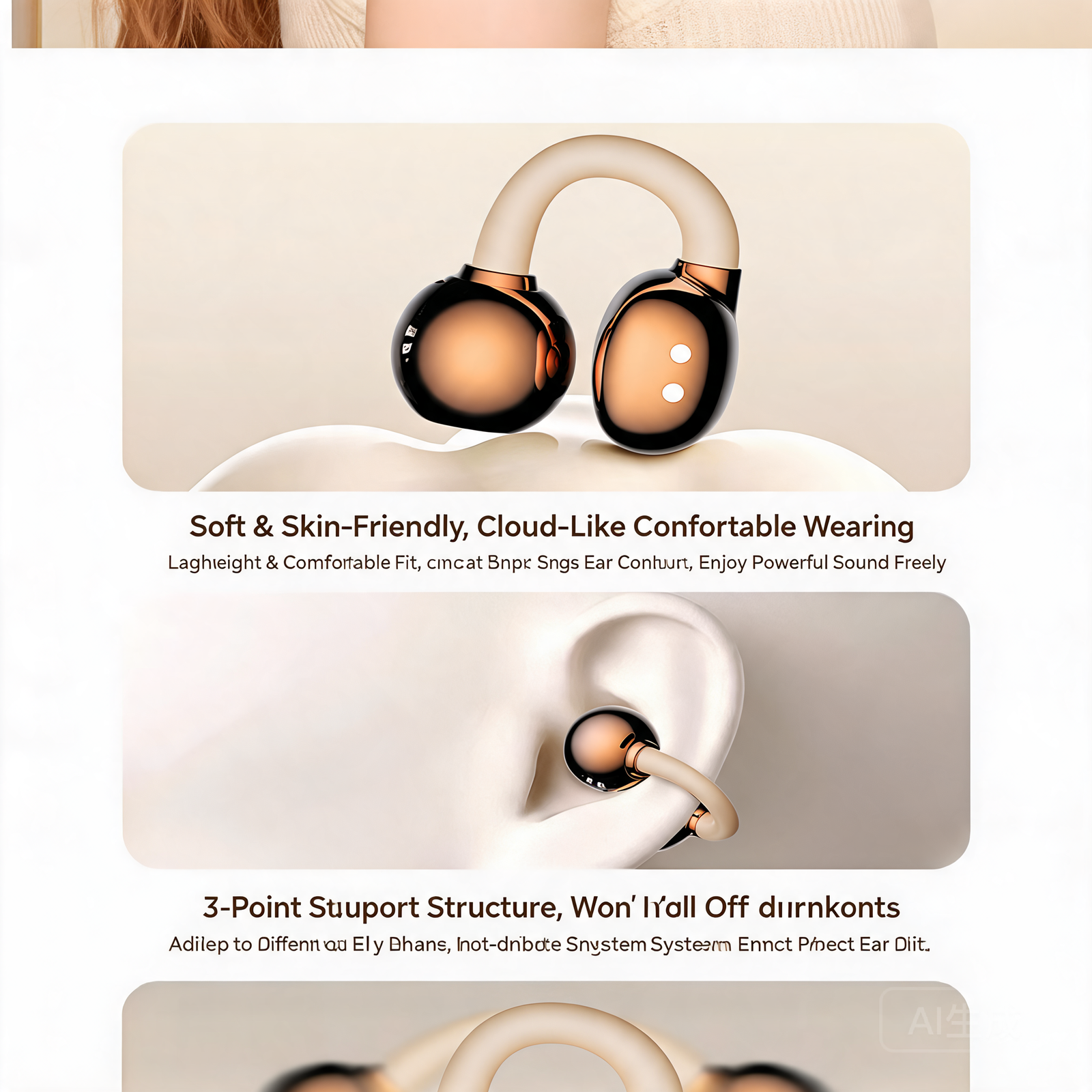 B47 Open-Ear Clip-On Wireless Earbuds with ENC and Digital Display