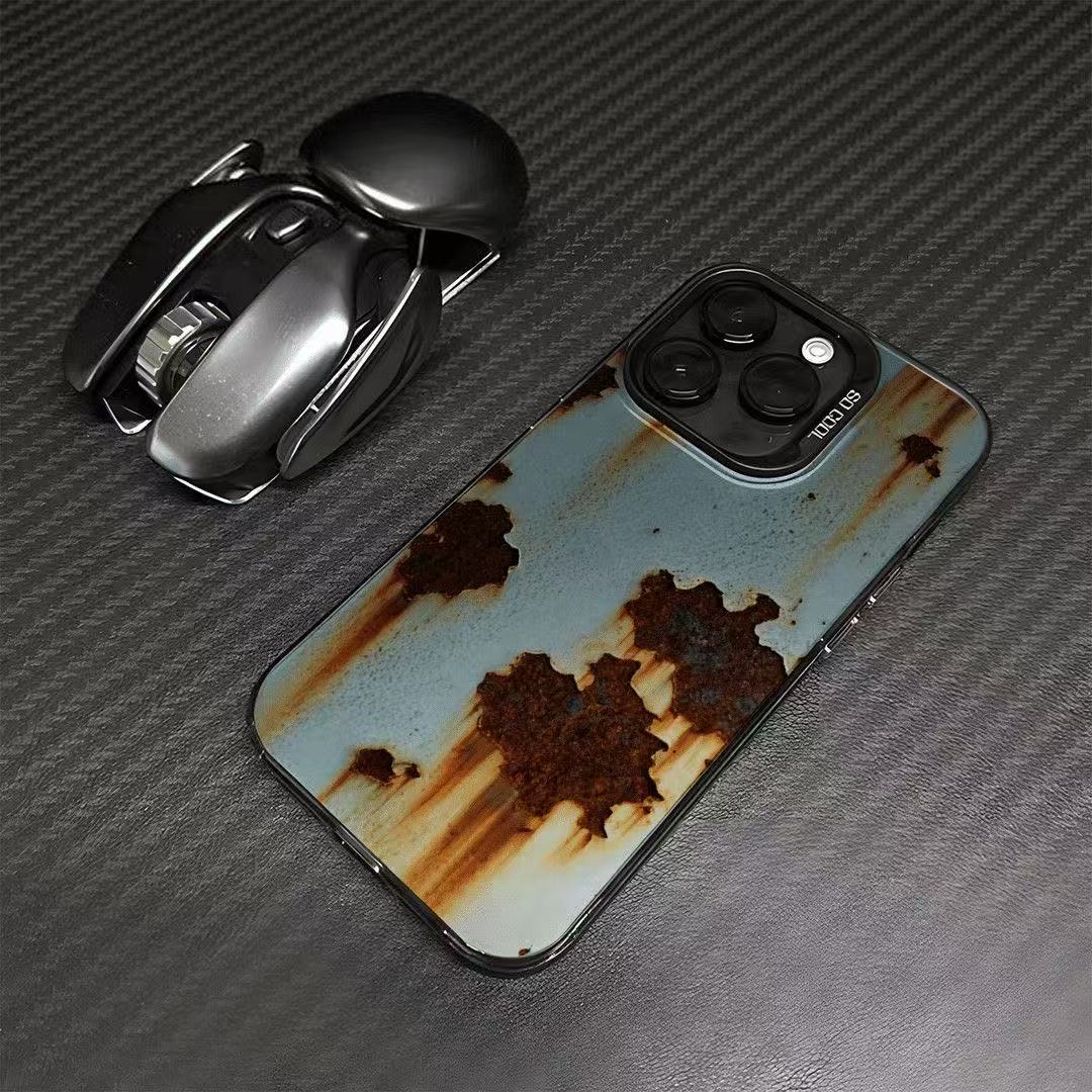 Vintage Rust Metal Texture iPhone Case – Silver-Edged Shockproof Cover