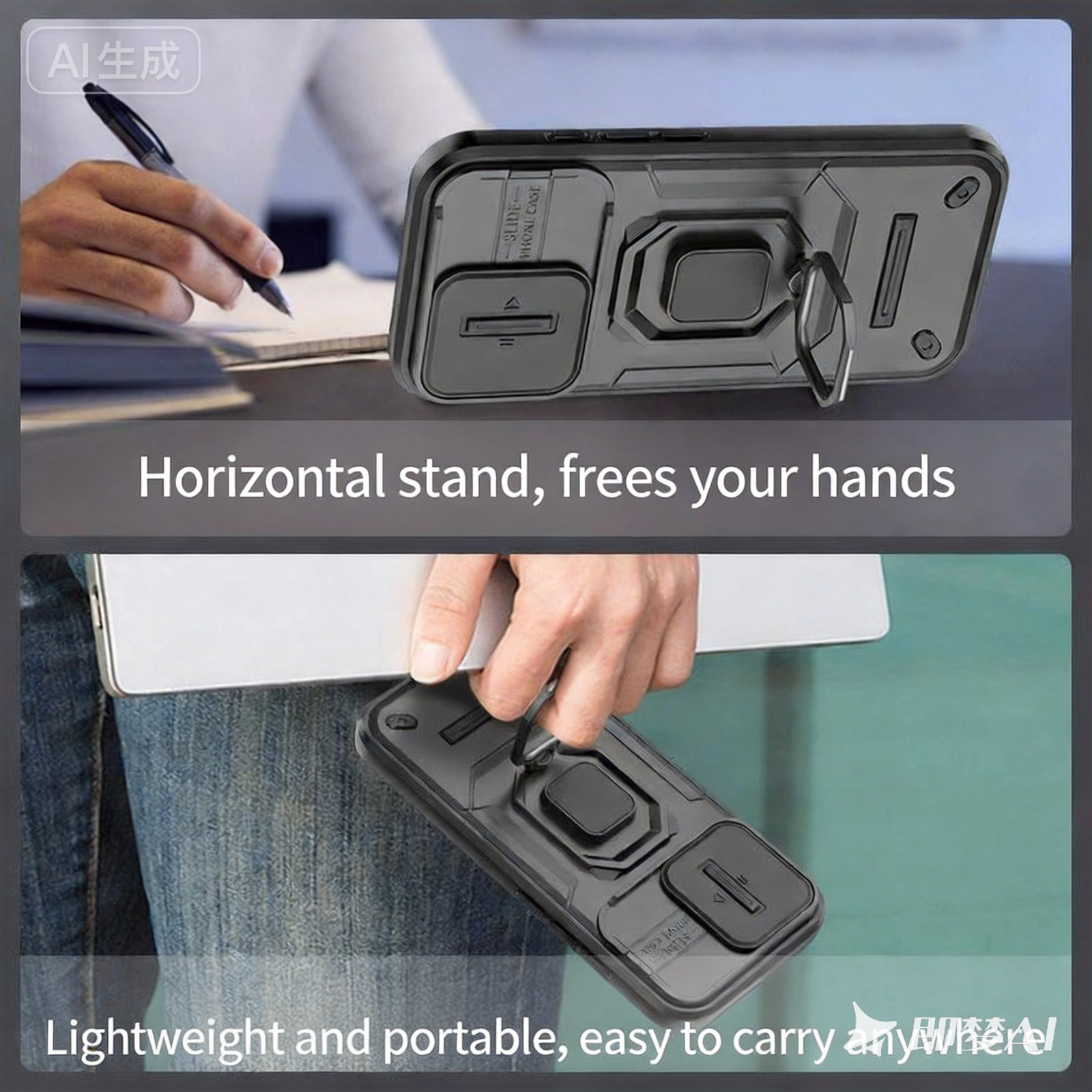 Slide Camera Lens Cover Magnetic Stand Shockproof Case for iPhone