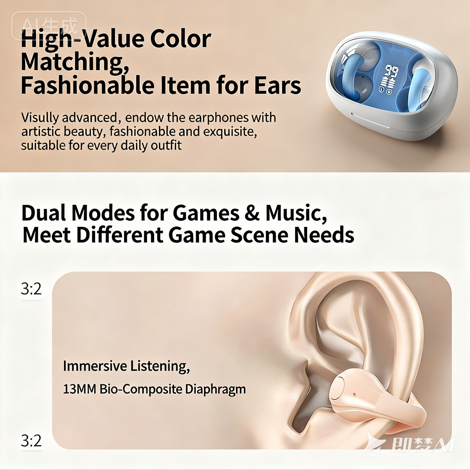 H16 Wireless Bluetooth Clip-On Bone Conduction Earbuds – Hi-Fi Sound, Long Battery Life for Sports and Music