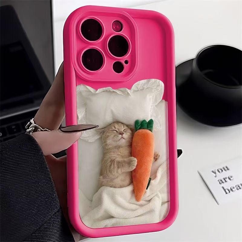 Cozy Cat & Carrot 3D iPhone Case – Soft Silicone Shockproof Cover