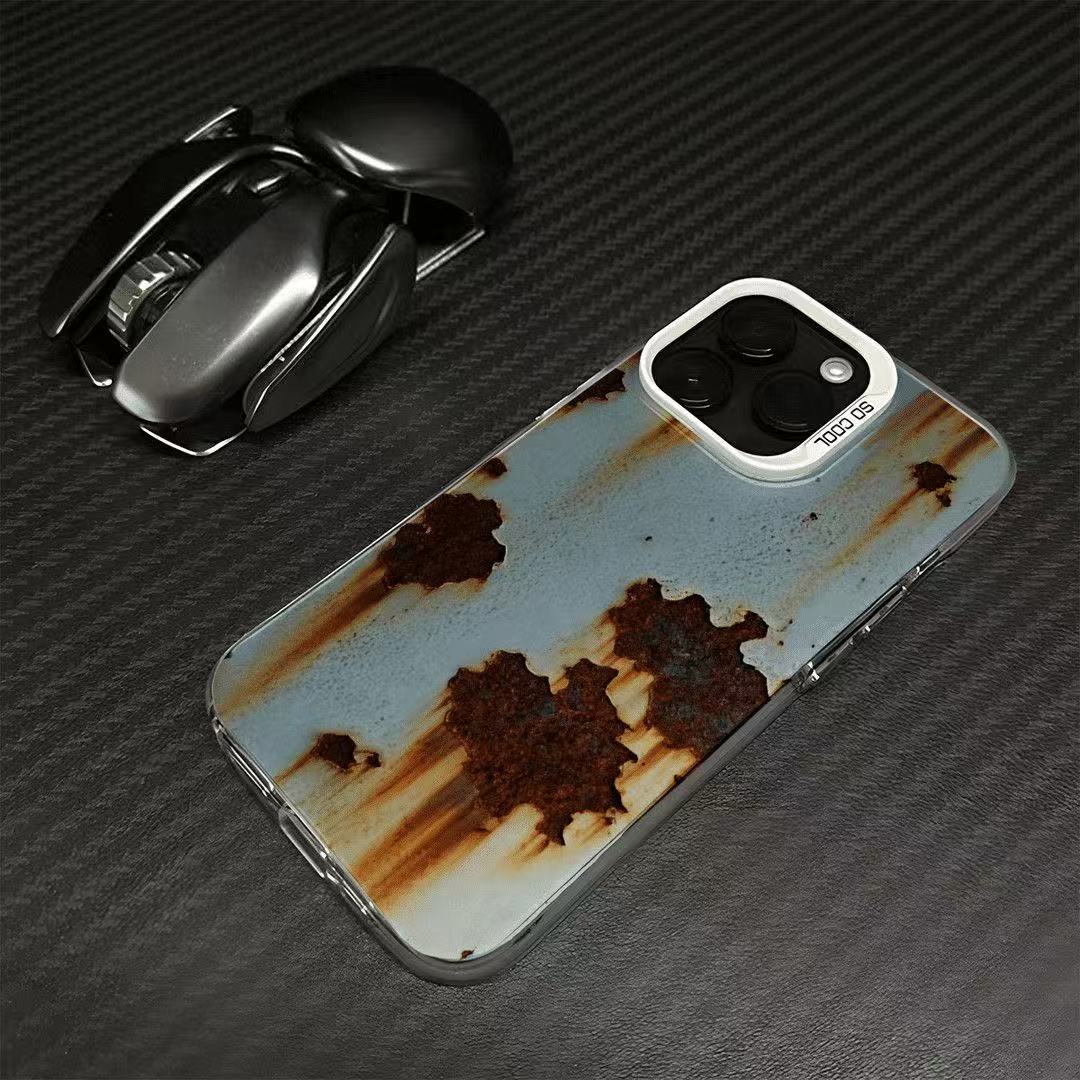 Vintage Rust Metal Texture iPhone Case – Silver-Edged Shockproof Cover